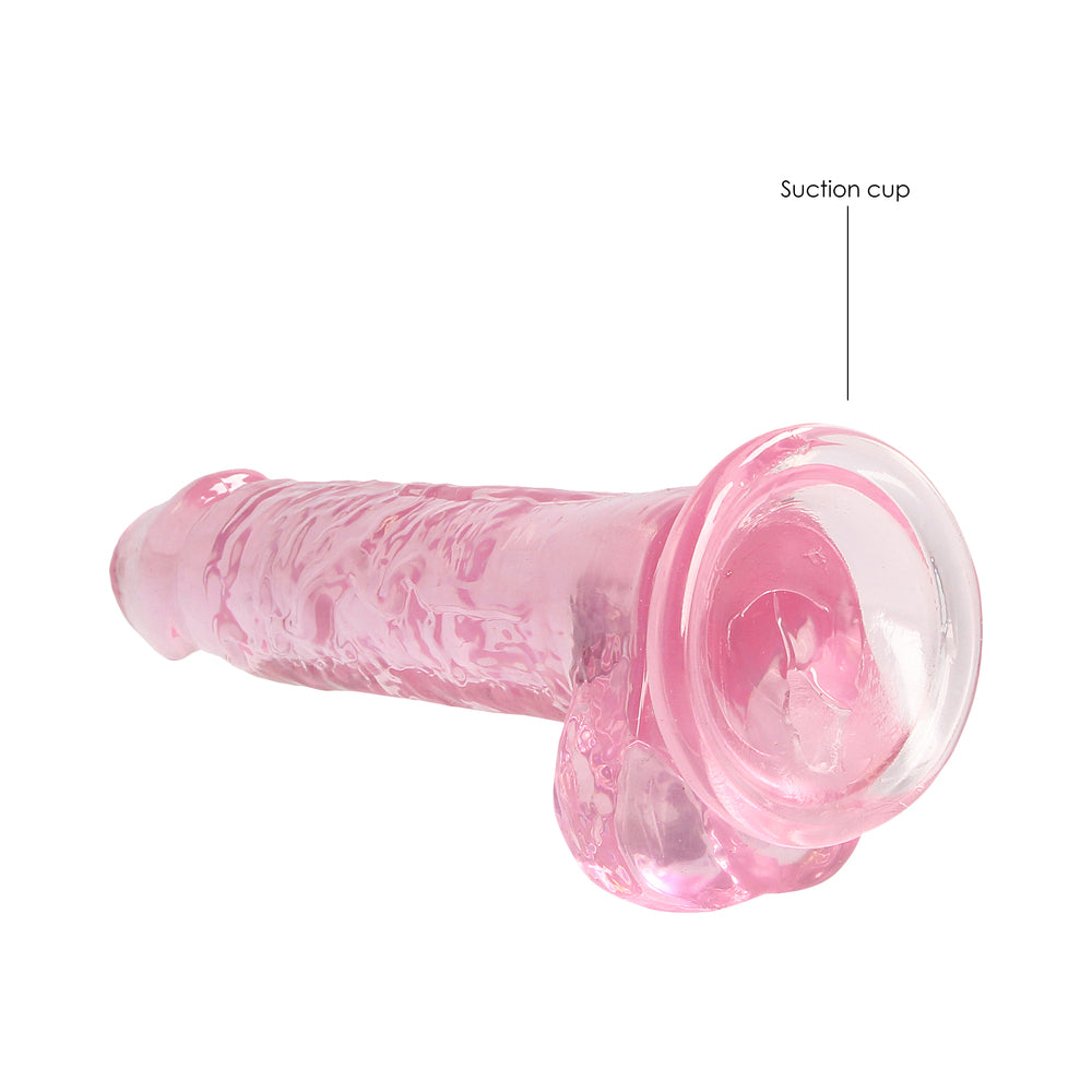 RealRock Crystal Clear Realistic 7 in. Dildo With Balls and Suction Cup Pink view 5