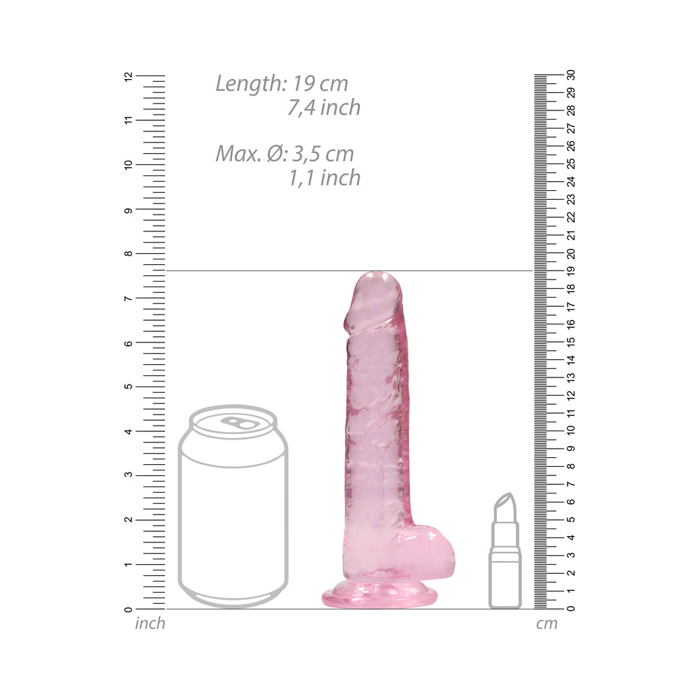 RealRock Crystal Clear Realistic 7 in. Dildo With Balls and Suction Cup Pink view 7