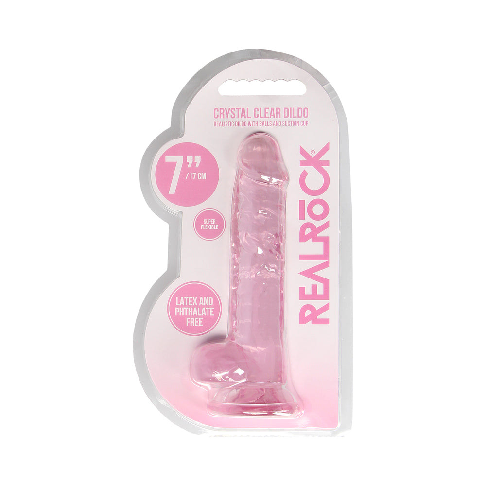 RealRock Crystal Clear Realistic 7 in. Dildo With Balls and Suction Cup Pink view 8
