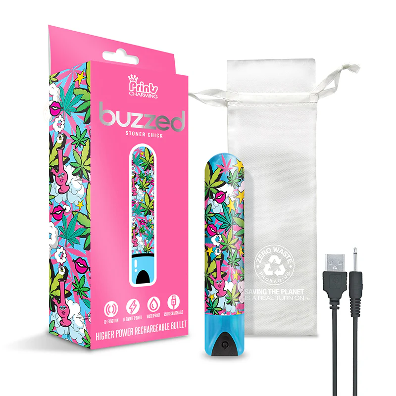 Prints Charming Buzzed Rechargeable 3.5" Bullet - Stoner Chick - Blue