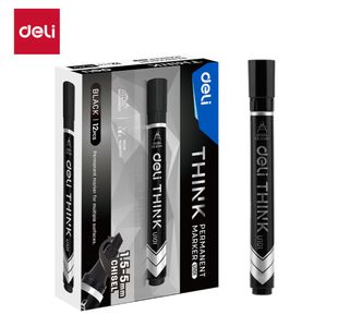 Deli Think Perm Marker Chisel Tip Black