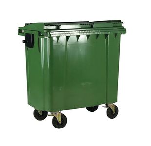 2Work Wheelie Bin 1100L W/Flt Ld Grn