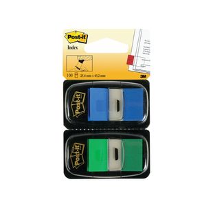 Post-It Green/Blue Index 1In Pk2