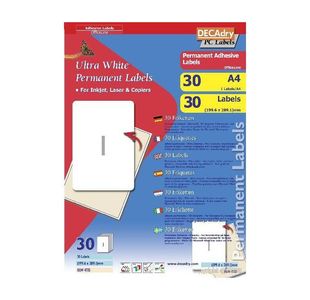 Decadry Sheet Labels 1Up Pk30