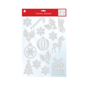 Flock Window Xmas Stickers Wht Pk24