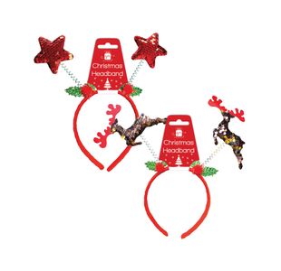 Reindeer/Star Sequin Headband Pk24