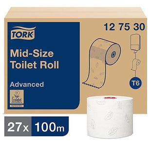 T6 White Mid-Size Toilet Roll Pk27