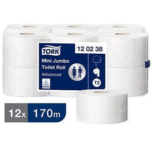 T2 White Mini Jumbo Toilet Roll Pk12