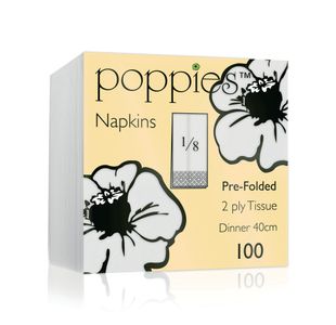 Poppies 2-Ply Nap 8F 40Cm Wht Pk2000