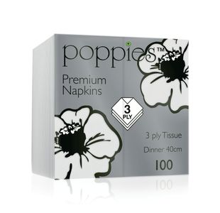 Poppies 3-Ply Nap 8F 40Cm Wht Pk1000
