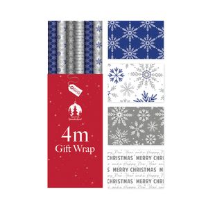 Xmas Blue Snowflake Wpg Ppr 4M Pk36